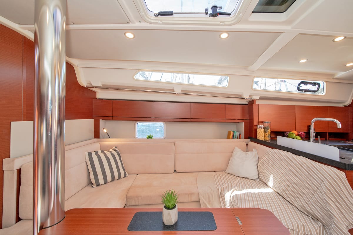 Galley of Azur, a Hanse Yachts Hanse 418 sailboat at Lavreotiki Municipal Unit, Greece