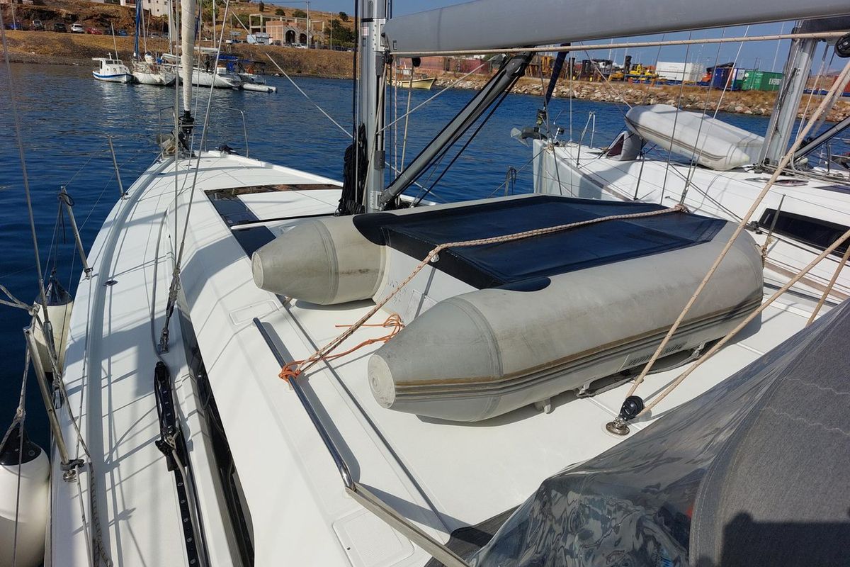 Deck of Kalmi, a Beneteau Oceanis 46.1 sailboat at Lavreotiki Municipal Unit, Greece