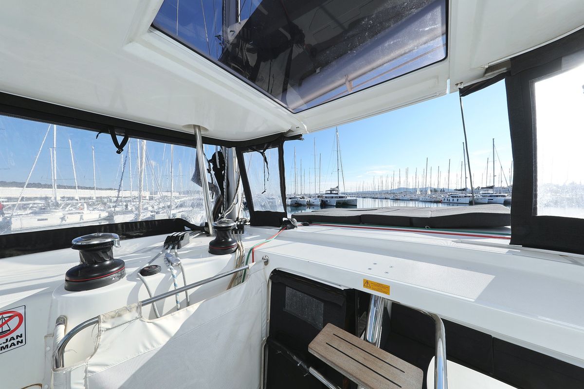 Cockpit of Fat Cat, a Lagoon 42 catamaran at Općina Sukošan, Croatia