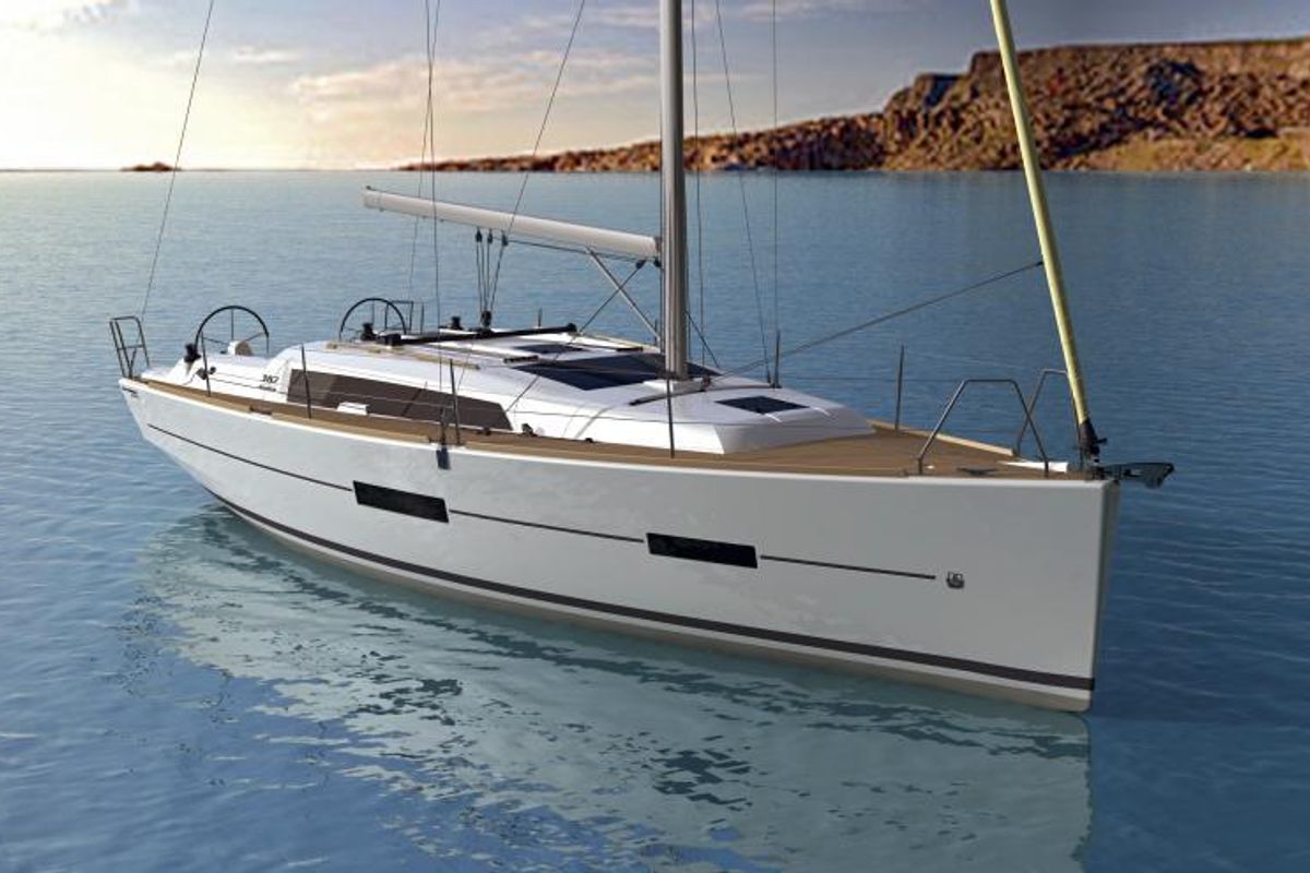 Exterior view of Eftychia 3, a Dufour 382 GL sailboat at Municipal Unit of Lefkada, Greece