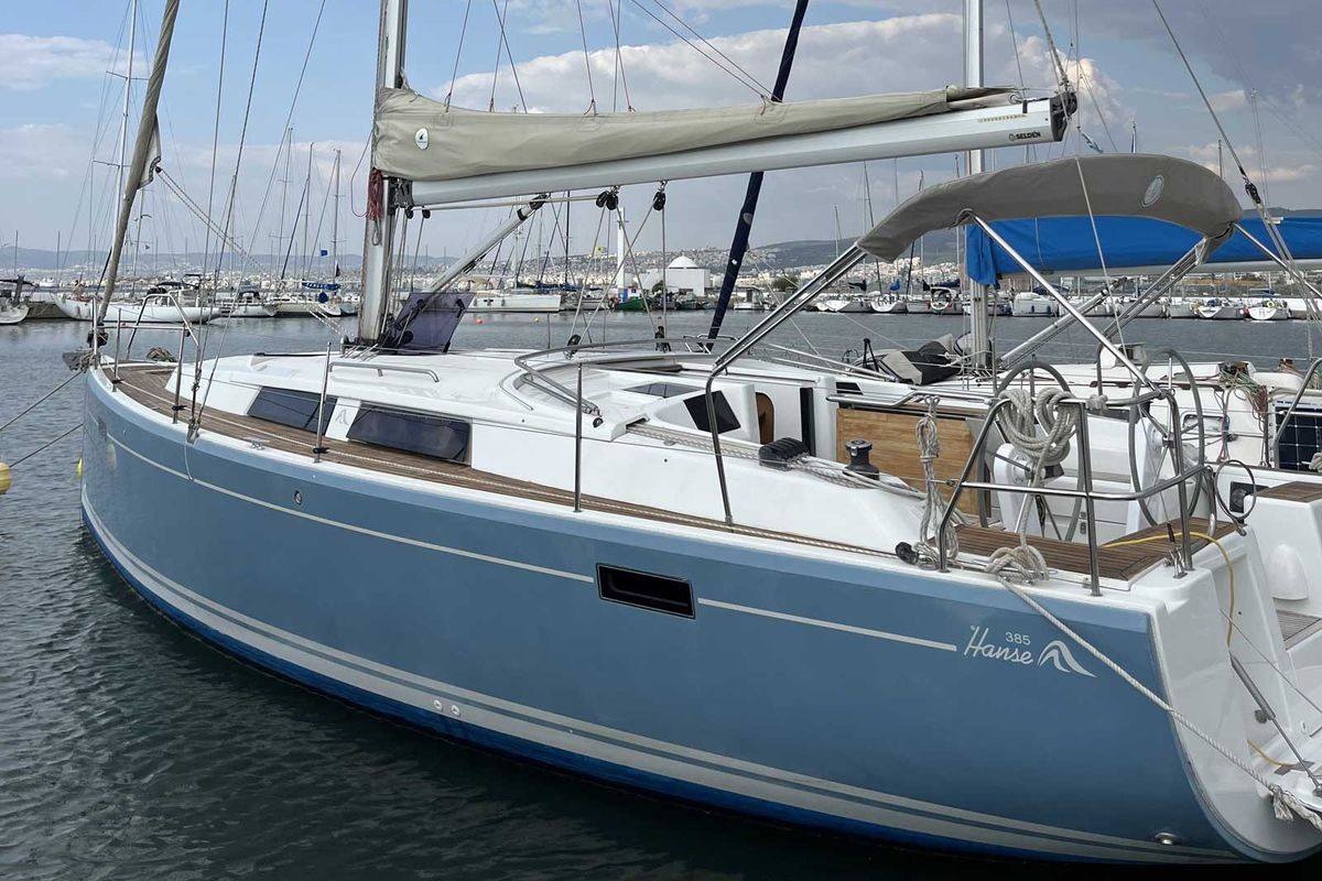 Exterior view of Alkyoni, a Hanse Yachts Hanse 385 sailboat at Sami Municipal Unit, Greece