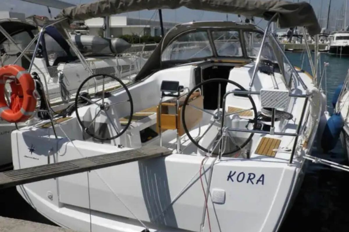 Cockpit of Kora, a Jeanneau Sun Odyssey 349 sailboat at Punat, Croatia