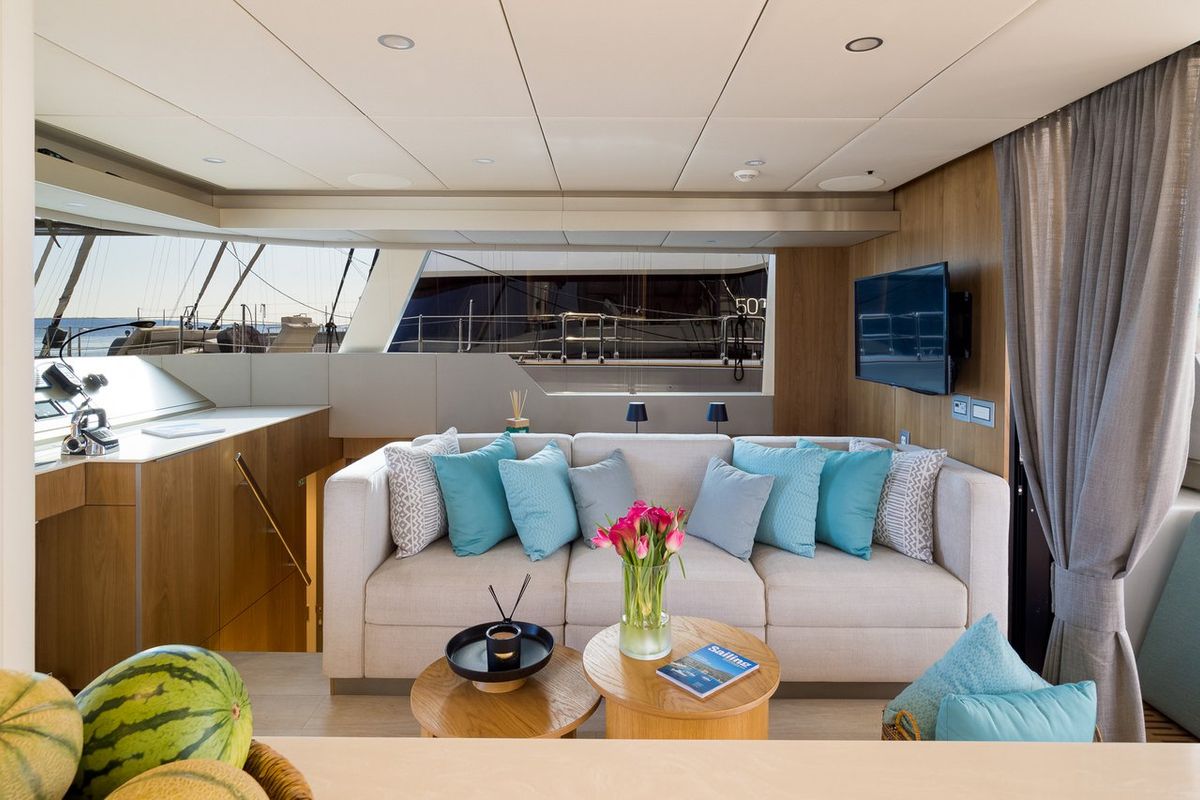Salon of Zara, a Sunreef Yachts Sunreef 50 catamaran at Grad Kaštela, Croatia