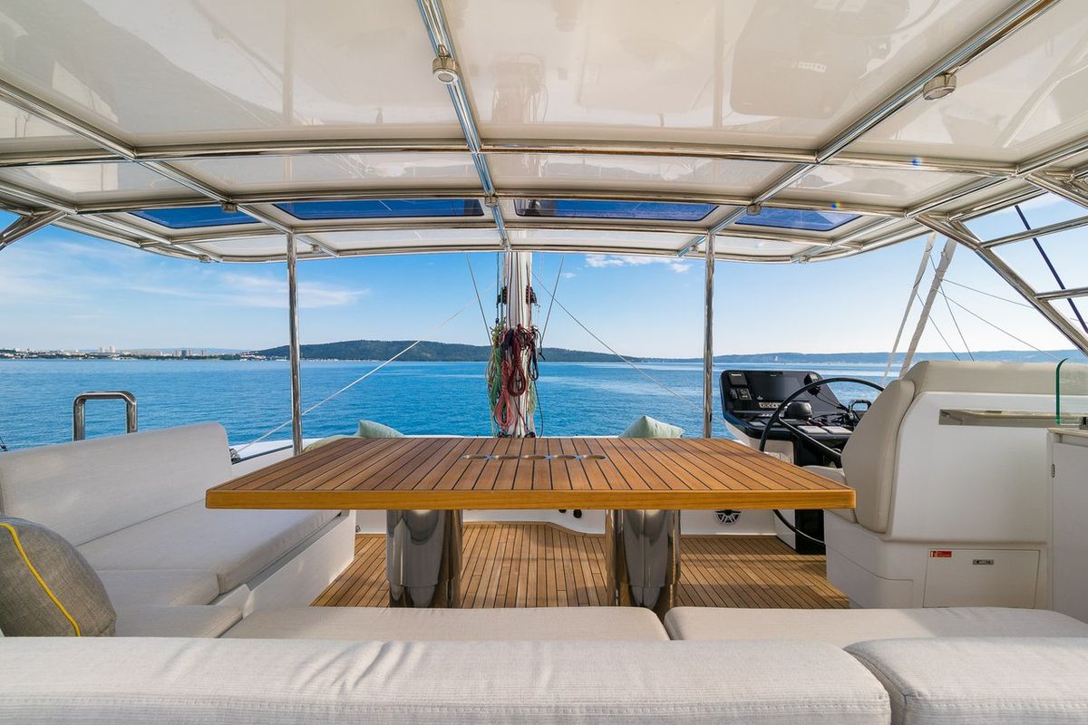 Deck of Zara, a Sunreef Yachts Sunreef 50 catamaran at Grad Kaštela, Croatia