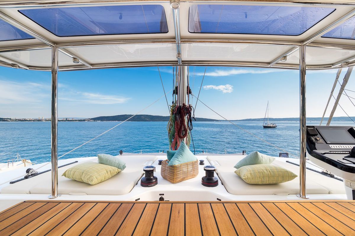 Deck of Zara, a Sunreef Yachts Sunreef 50 catamaran at Grad Kaštela, Croatia
