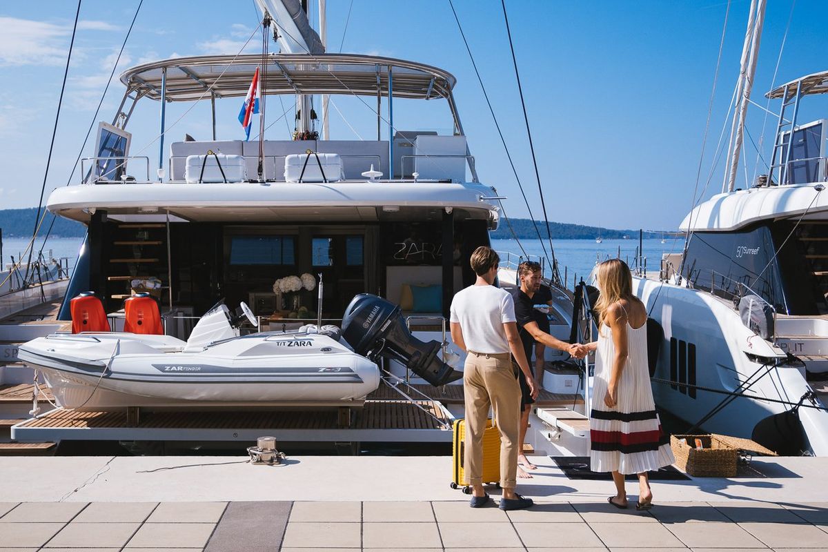 Deck of Zara, a Sunreef Yachts Sunreef 50 catamaran at Grad Kaštela, Croatia