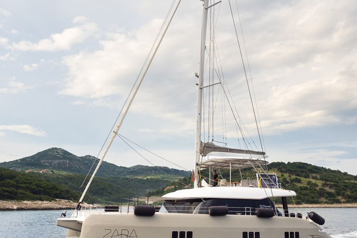 Exterior view of Zara, a Sunreef Yachts Sunreef 50 catamaran at Grad Kaštela, Croatia