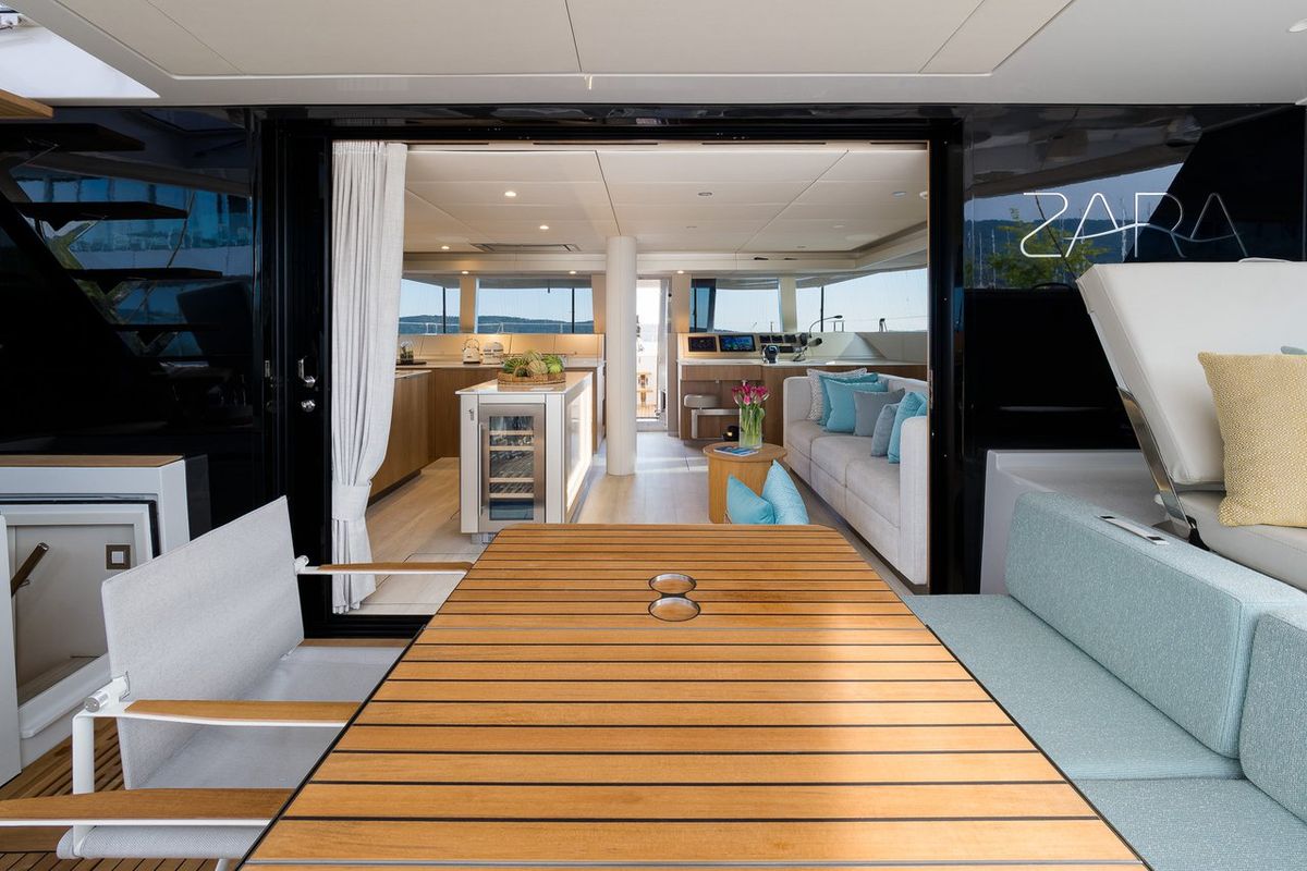 Deck of Zara, a Sunreef Yachts Sunreef 50 catamaran at Grad Kaštela, Croatia