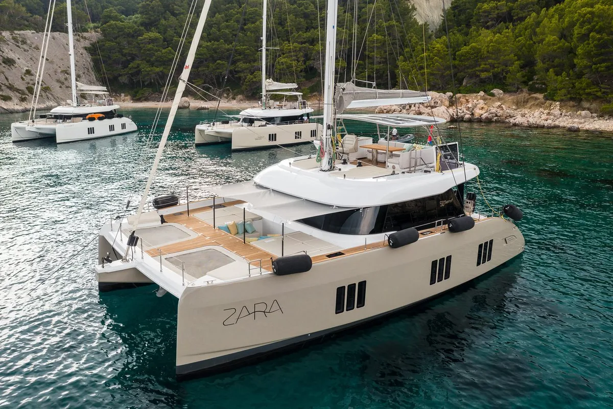 Exterior view of Zara, a Sunreef Yachts Sunreef 50 catamaran at Grad Kaštela, Croatia