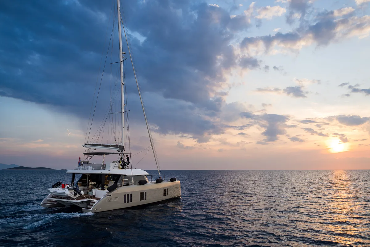 Deck of Zara, a Sunreef Yachts Sunreef 50 catamaran at Grad Kaštela, Croatia