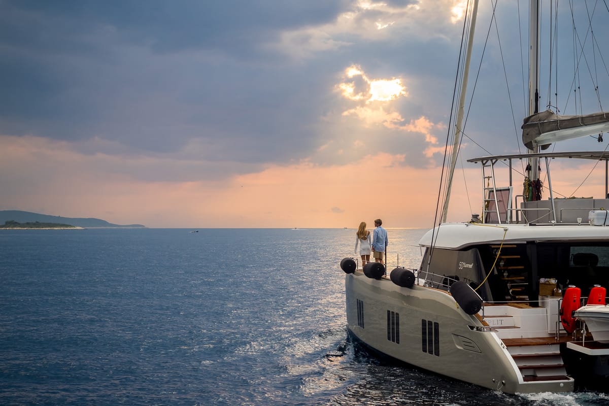 Exterior view of Zara, a Sunreef Yachts Sunreef 50 catamaran at Grad Kaštela, Croatia