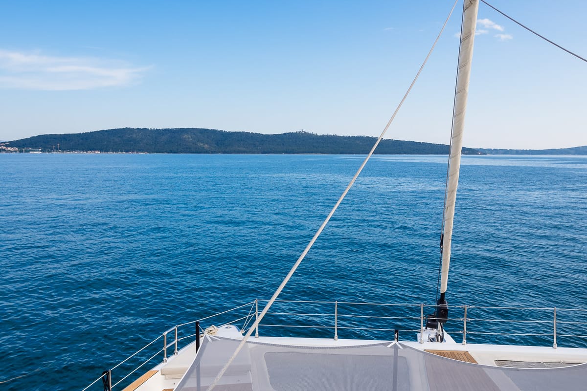 Deck of Zara, a Sunreef Yachts Sunreef 50 catamaran at Grad Kaštela, Croatia