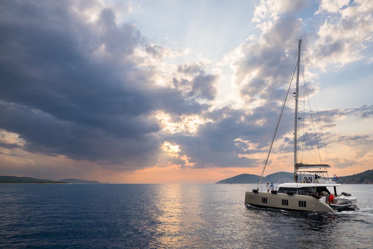 Exterior view of Zara, a Sunreef Yachts Sunreef 50 catamaran at Grad Kaštela, Croatia