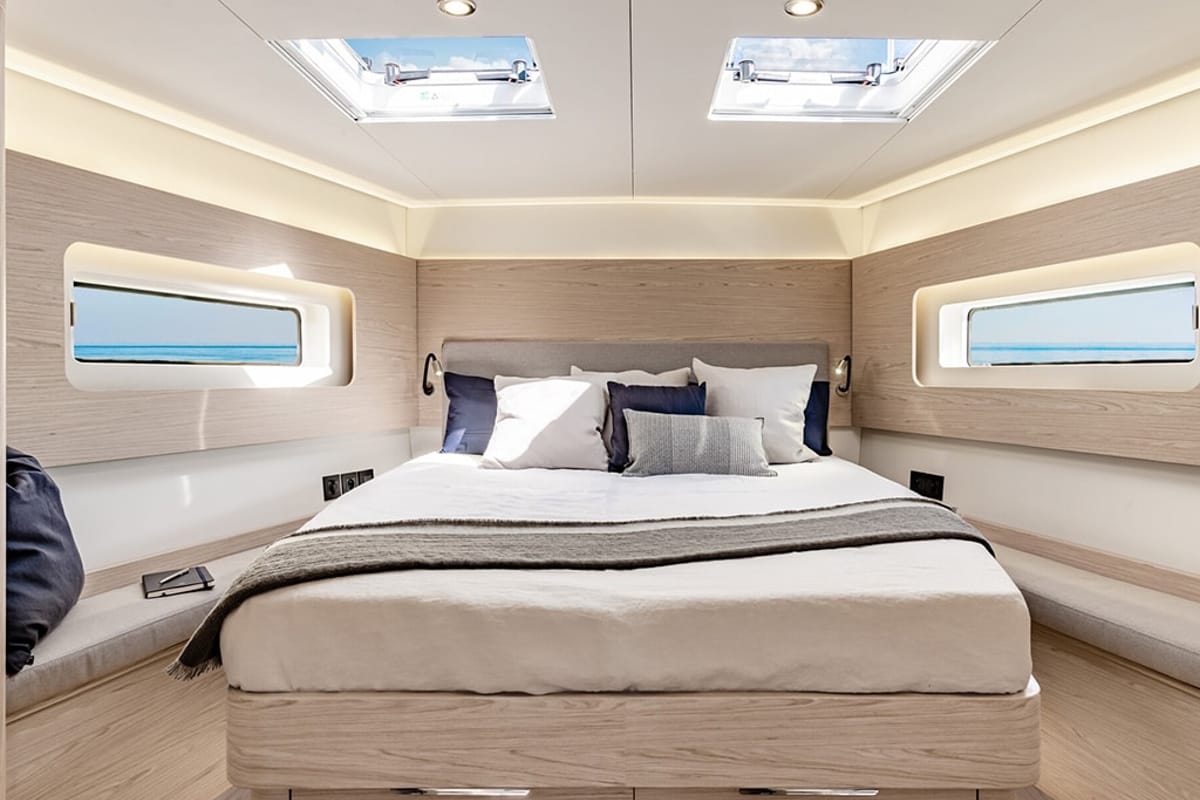Cabin on Philia, a Beneteau Oceanis 54 sailboat at es Jonquet, Spain