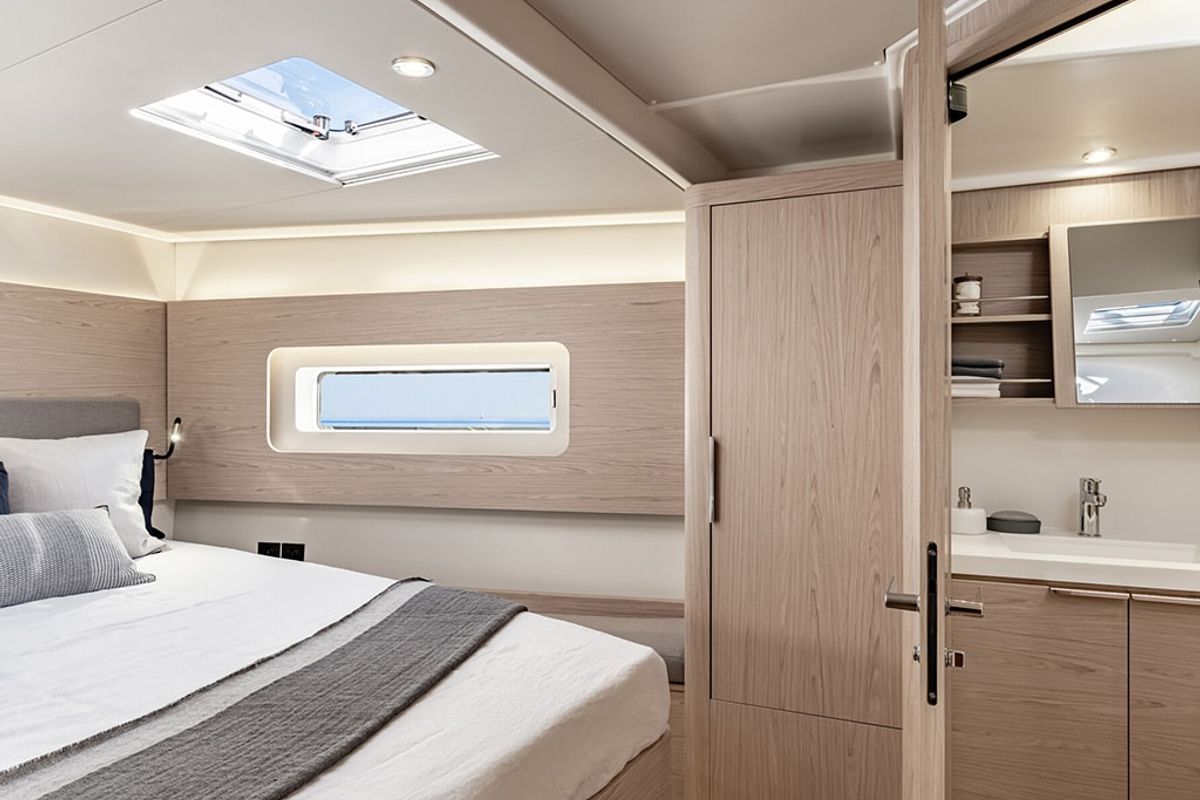 Cabin on Philia, a Beneteau Oceanis 54 sailboat at es Jonquet, Spain