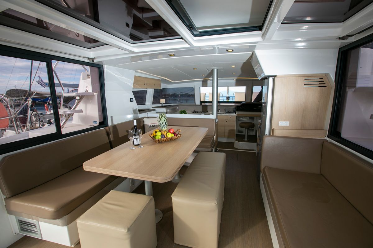 Salon of North Cat II, a Bali 4.1 catamaran at Sipias Municipal Unit, Greece