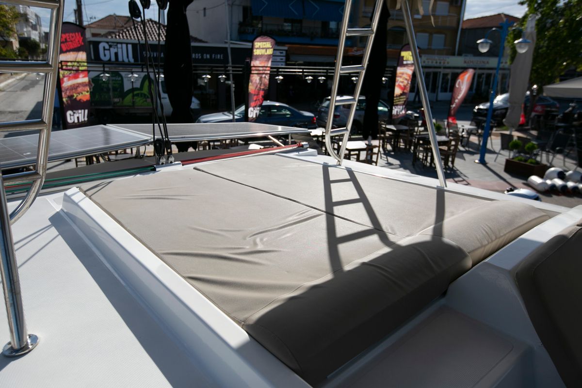 Deck of North Cat II, a Bali 4.1 catamaran at Sipias Municipal Unit, Greece