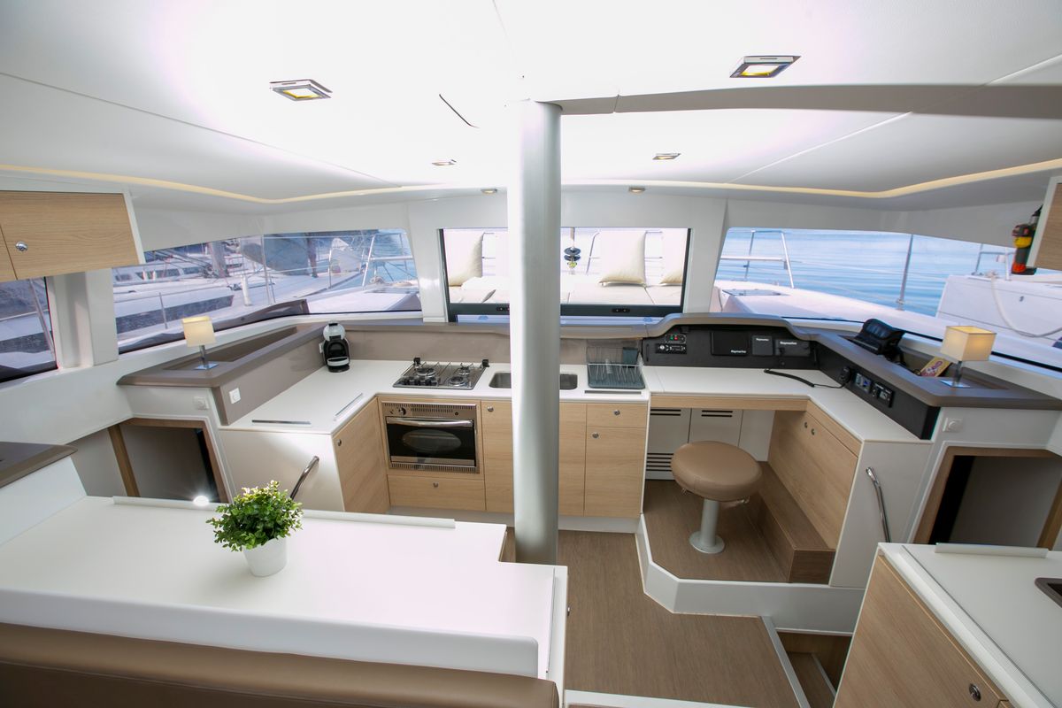 Salon of North Cat II, a Bali 4.1 catamaran at Sipias Municipal Unit, Greece