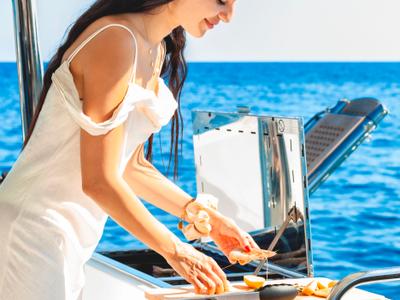 Deck of Amante, a Fountaine Pajot Aura 51 catamaran at Municipal Unit of Rhodes, Greece
