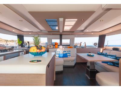 Salon of Amante, a Fountaine Pajot Aura 51 catamaran at Municipal Unit of Rhodes, Greece
