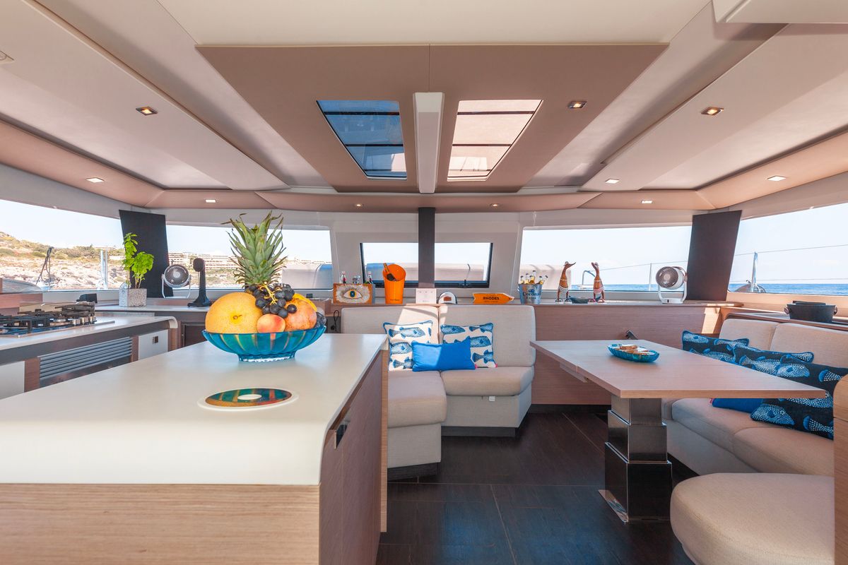 Salon of Amante, a Fountaine Pajot Aura 51 catamaran at Municipal Unit of Rhodes, Greece