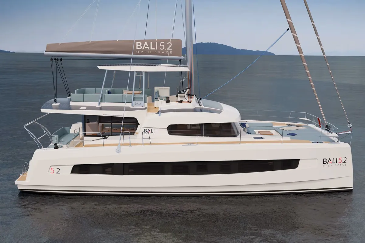 Exterior view of KOS 52.CAT1, a Bali 5.2 catamaran at Athens, Greece