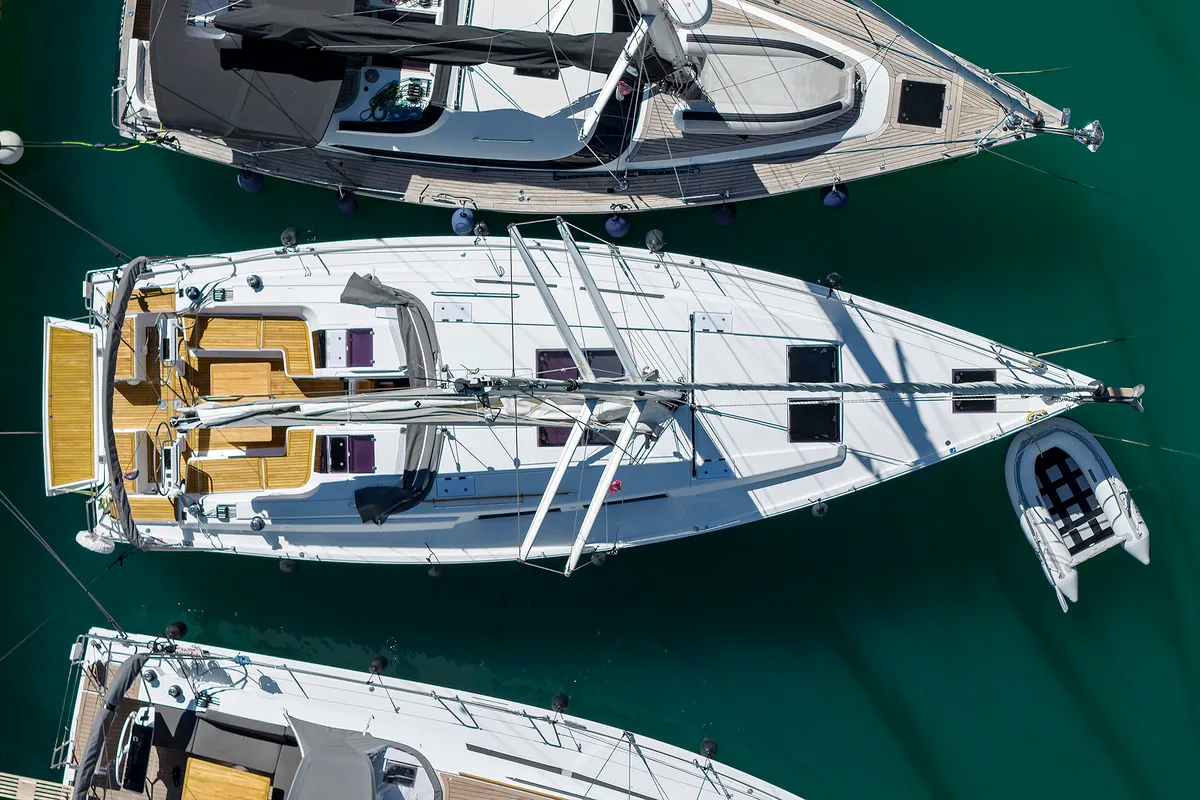 Exterior view of Audrey, a Hanse Yachts Hanse 455 sailboat at Dubrovnik, Croatia