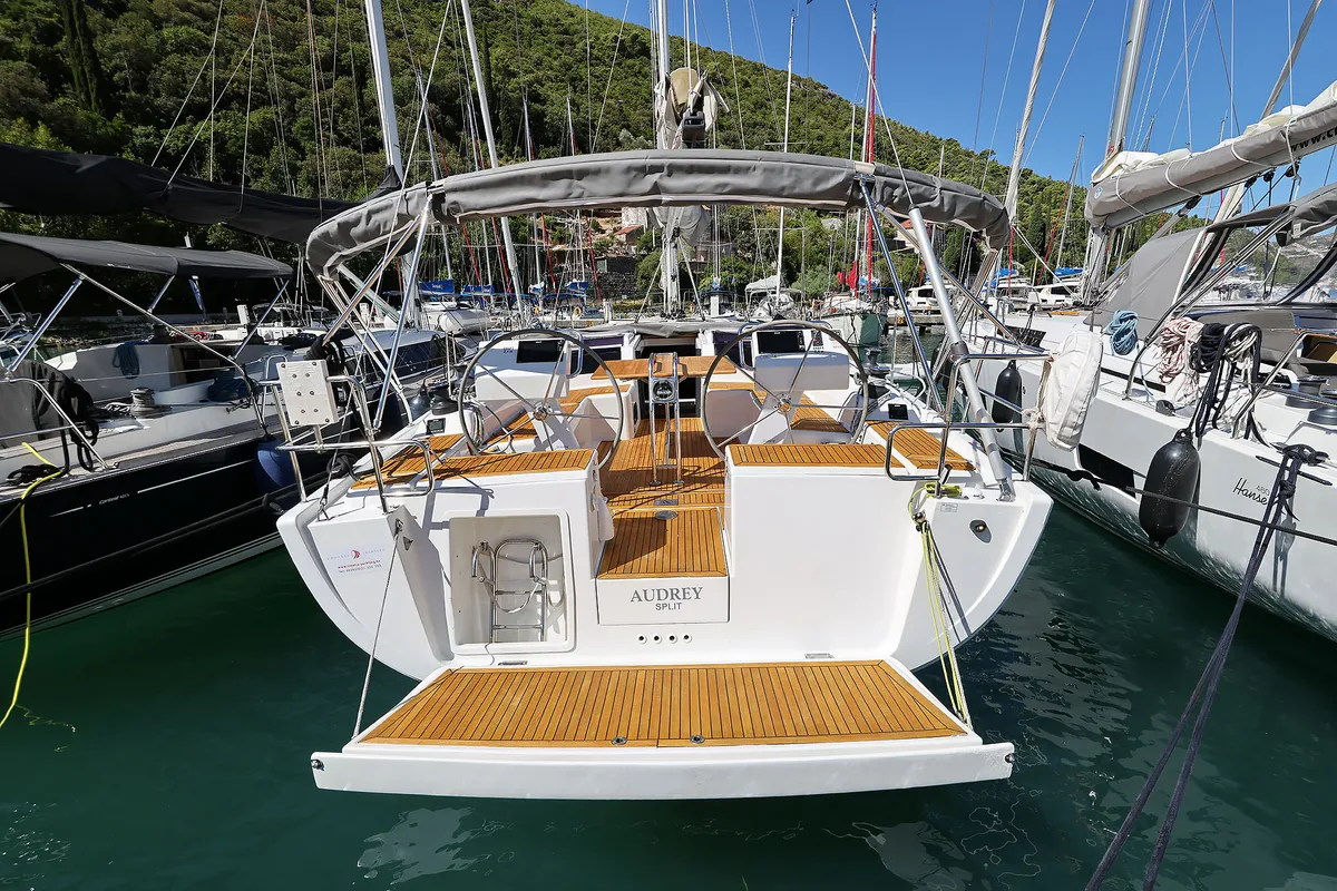 Exterior view of Audrey, a Hanse Yachts Hanse 455 sailboat at Dubrovnik, Croatia