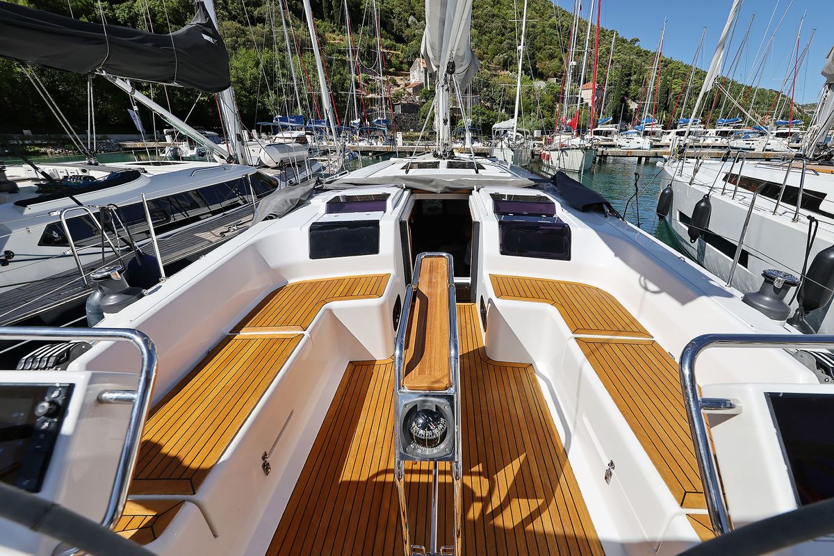 Deck of Audrey, a Hanse Yachts Hanse 455 sailboat at Dubrovnik, Croatia