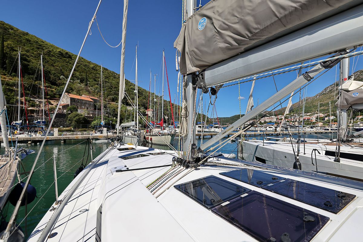 Deck of Audrey, a Hanse Yachts Hanse 455 sailboat at Dubrovnik, Croatia