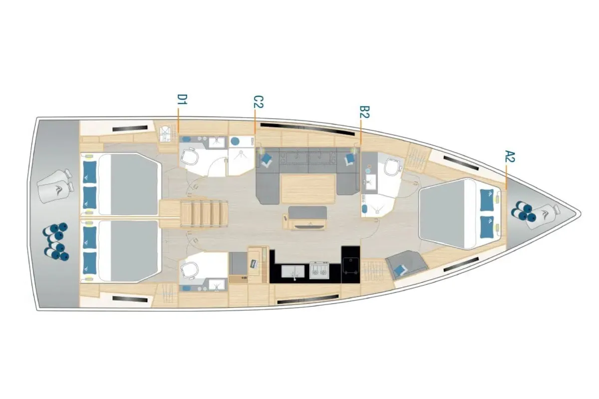 Floor plan of Sealavie, a Hanse Yachts Hanse 460 sailboat at Municipal Unit of Lefkada, Greece