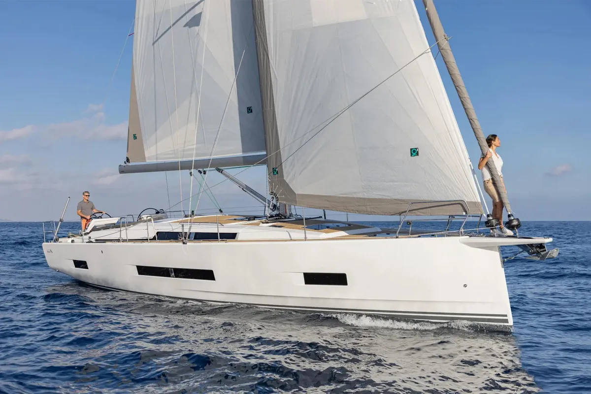 Exterior view of Sealavie, a Hanse Yachts Hanse 460 sailboat at Municipal Unit of Lefkada, Greece