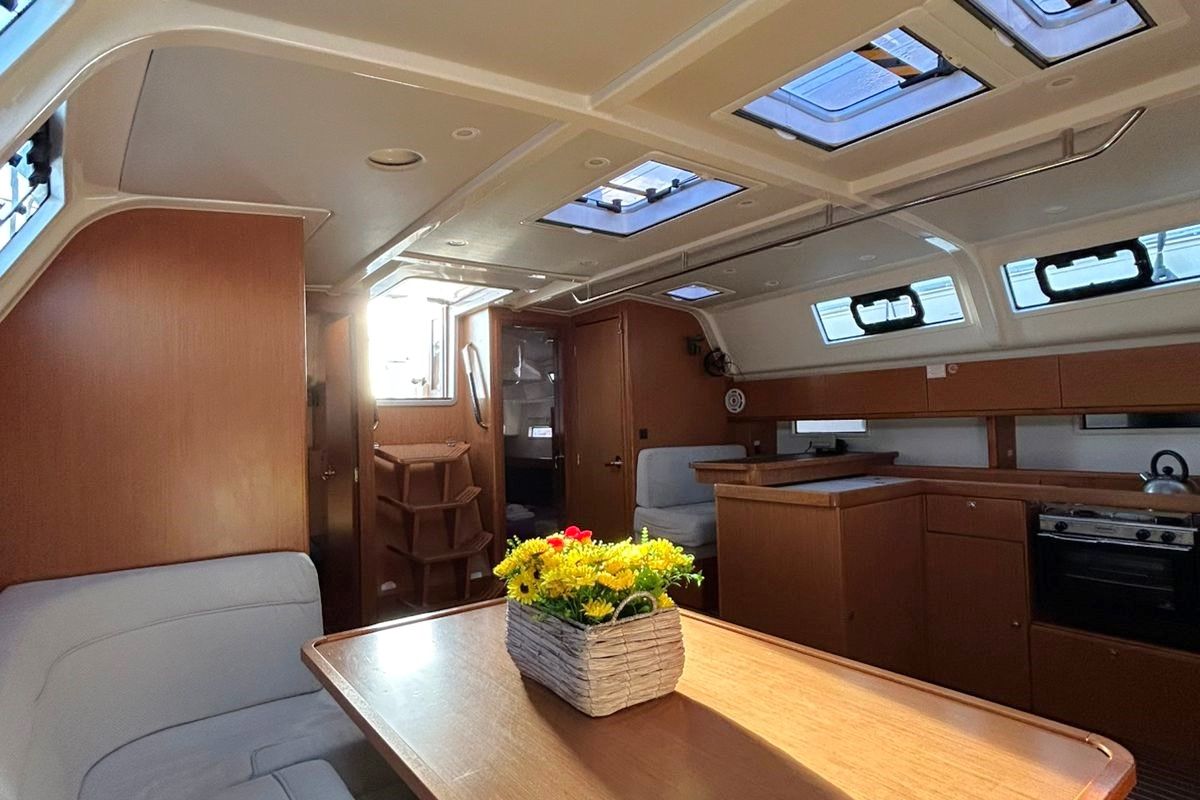 Salon of Leonidas VI, a Bavaria Cruiser 51 sailboat at Athens, Greece