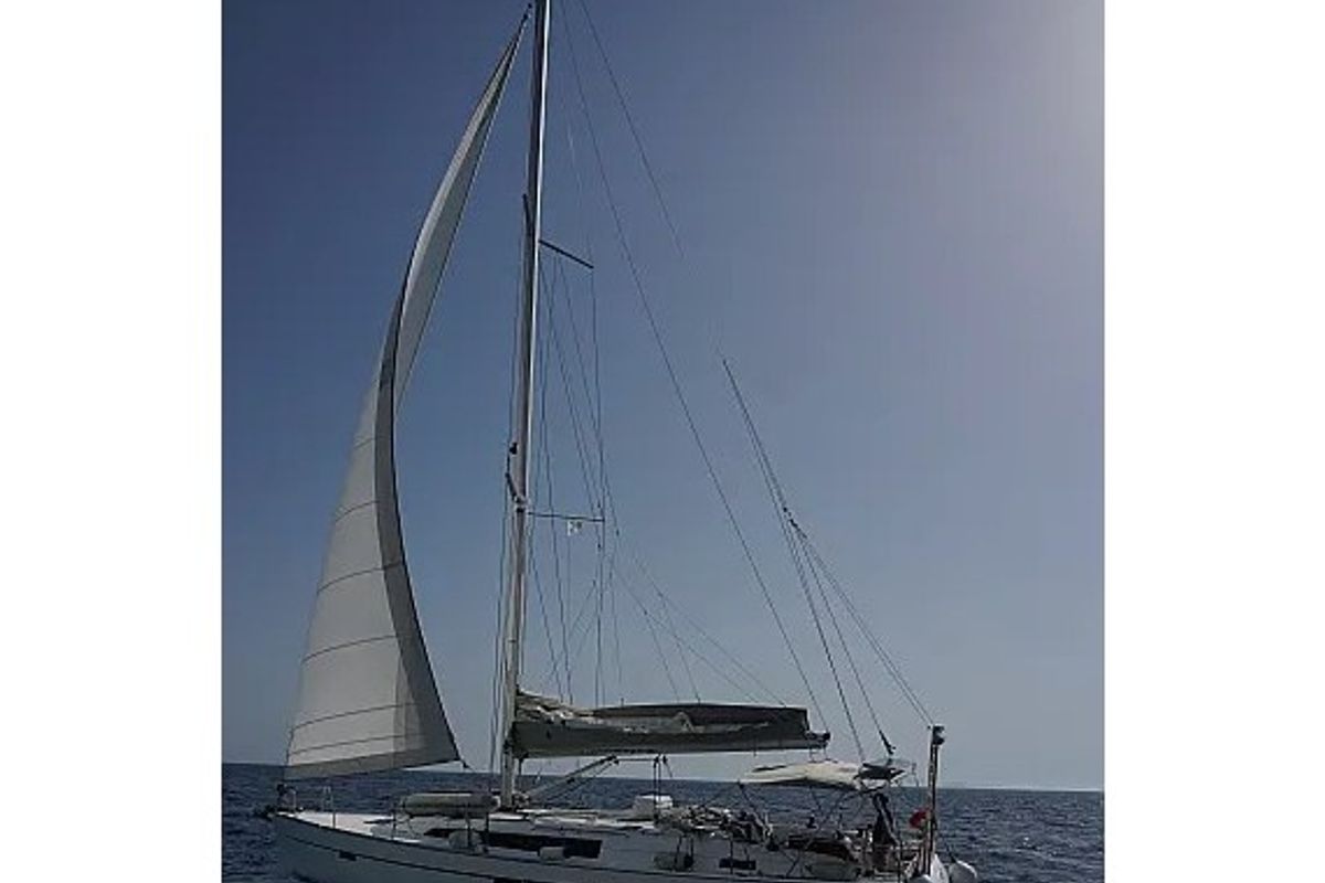 Exterior view of Leonidas VI, a Bavaria Cruiser 51 sailboat at Athens, Greece