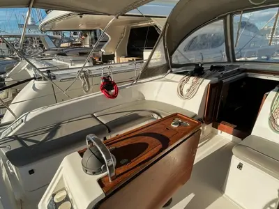 Cockpit of Leonidas VI, a Bavaria Cruiser 51 sailboat at Athens, Greece