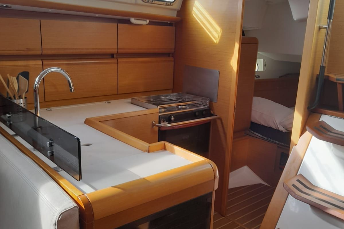 Galley of Mira, a Jeanneau Sun Odyssey 439 sailboat at Salerno, Italy