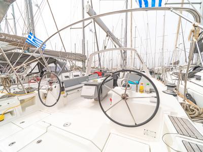 Cockpit of Huschel II, a Beneteau Oceanis 41 sailboat at Kos, Greece