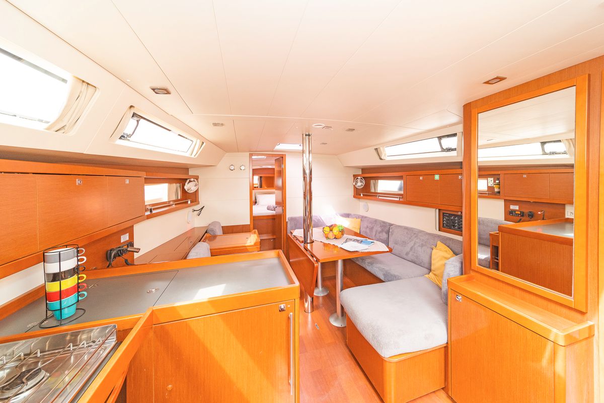 Galley of Huschel II, a Beneteau Oceanis 41 sailboat at Kos, Greece