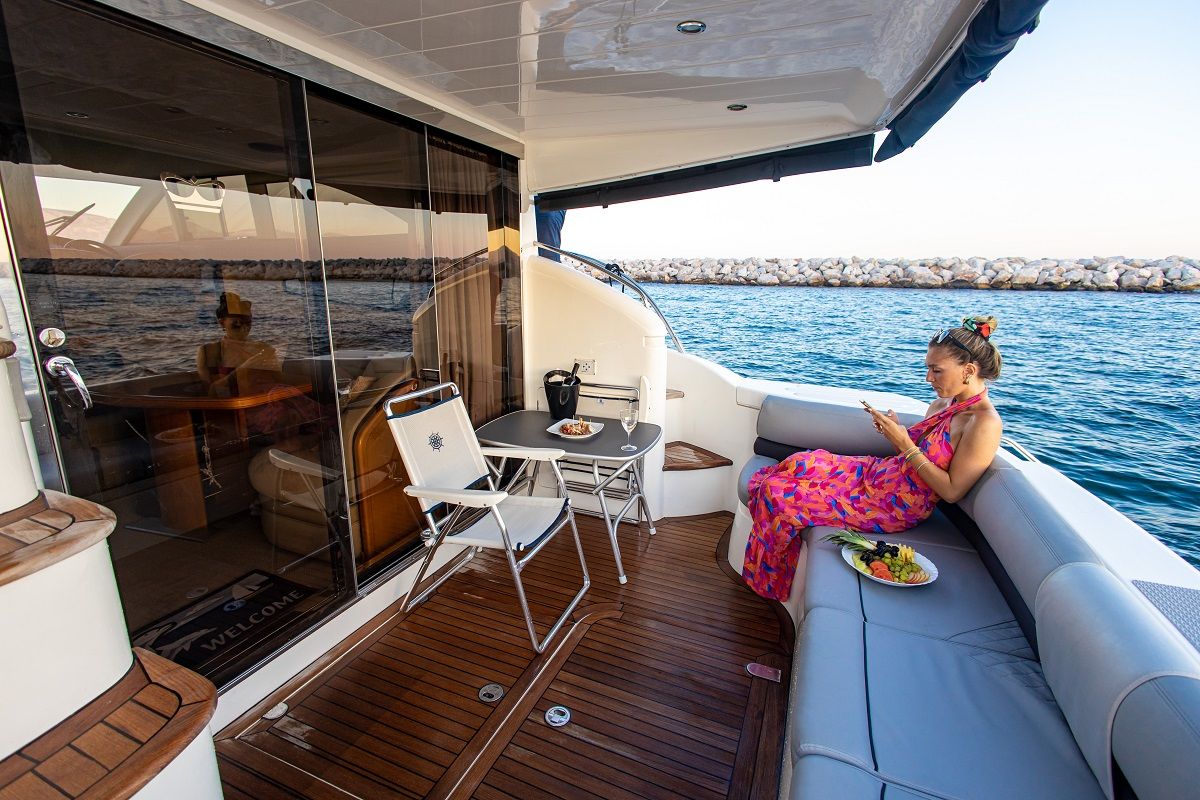 Deck of Carina, a Princess Yachts Princess 45 motorboat at Athens, Greece