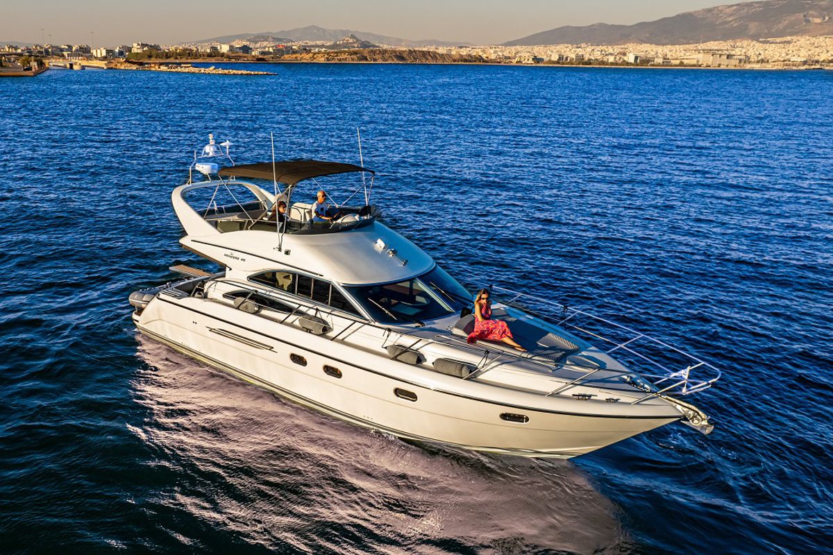 Exterior view of Carina, a Princess Yachts Princess 45 motorboat at Athens, Greece