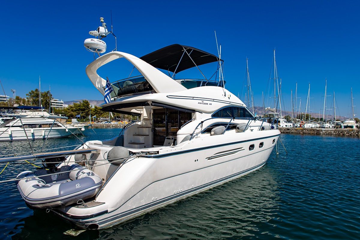 Exterior view of Carina, a Princess Yachts Princess 45 motorboat at Athens, Greece