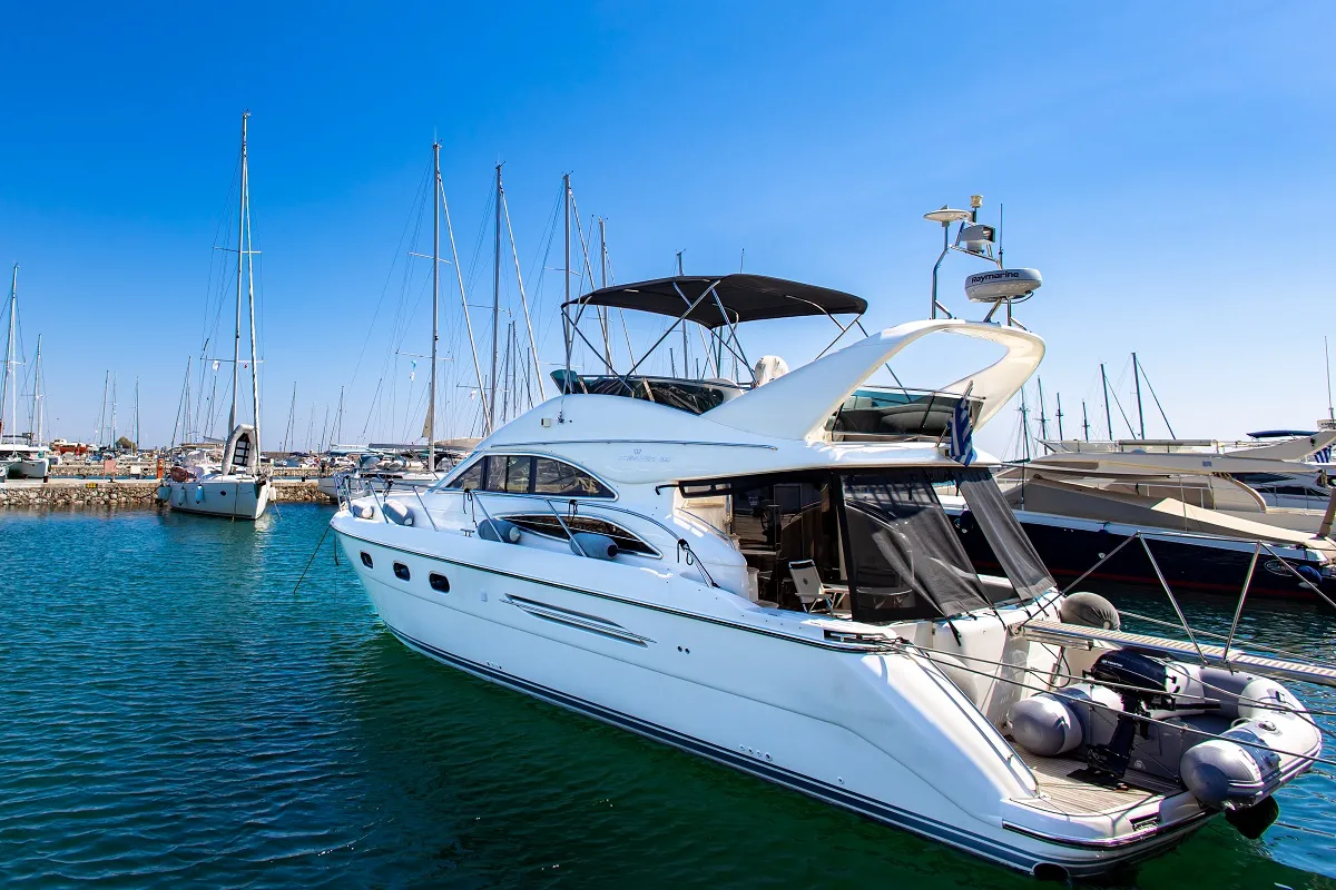 Exterior view of Carina, a Princess Yachts Princess 45 motorboat at Athens, Greece