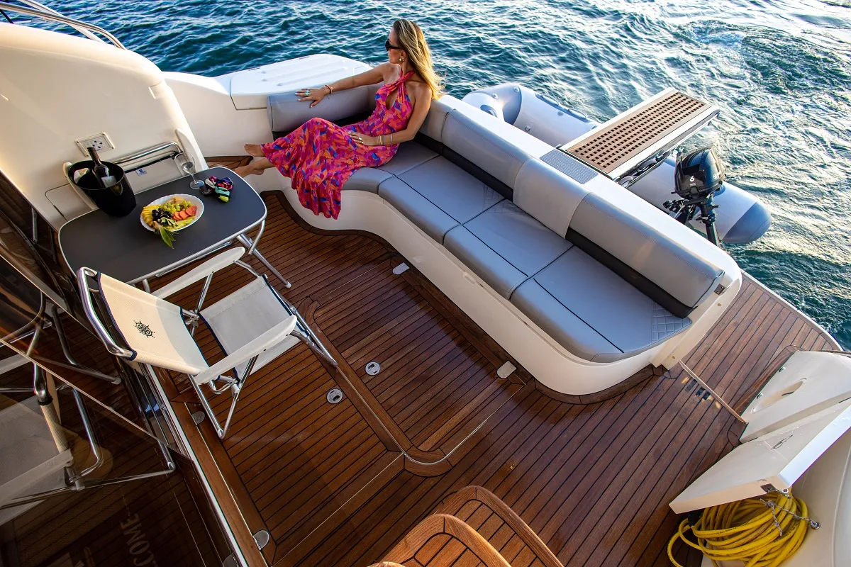Deck of Carina, a Princess Yachts Princess 45 motorboat at Athens, Greece