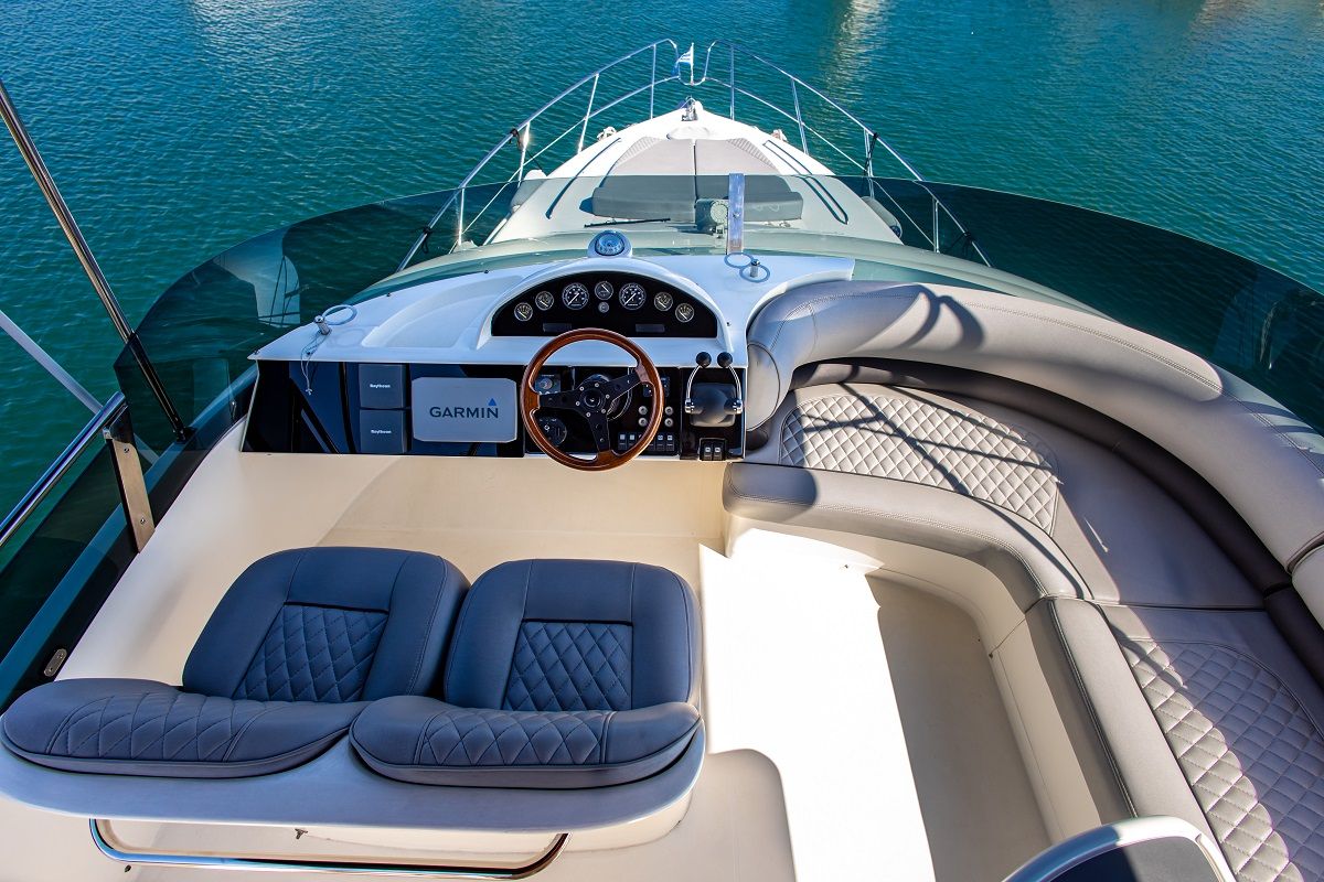 Cockpit of Carina, a Princess Yachts Princess 45 motorboat at Athens, Greece
