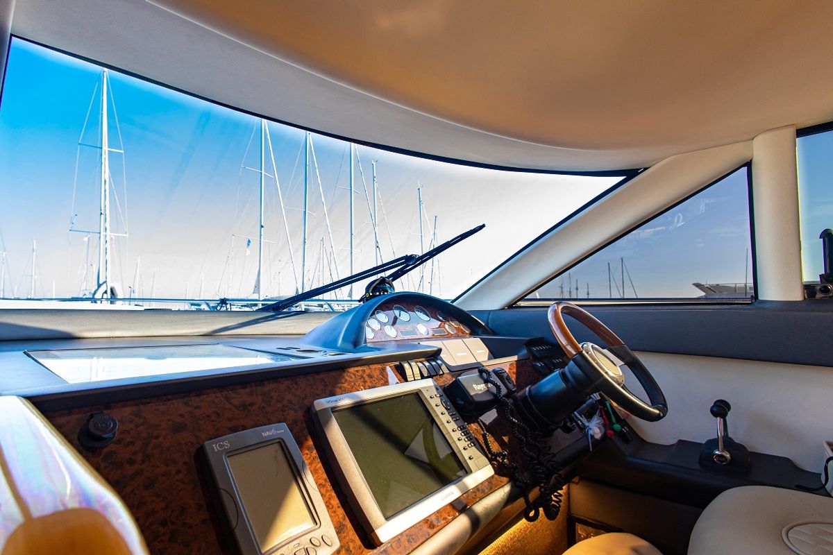 Cockpit of Carina, a Princess Yachts Princess 45 motorboat at Athens, Greece