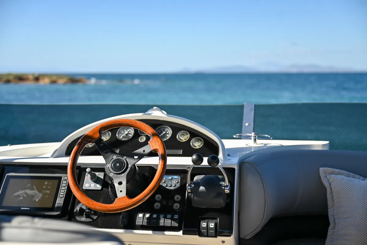 Cockpit of Carina, a Princess Yachts Princess 45 motorboat at Athens, Greece