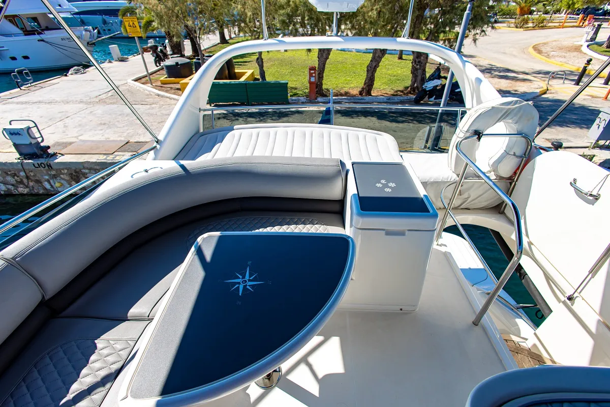Deck of Carina, a Princess Yachts Princess 45 motorboat at Athens, Greece