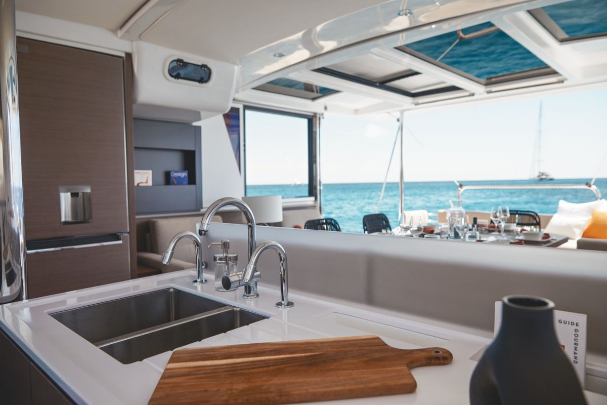 Galley of Zinfandel, a Bali 4.2 catamaran at Pirovac, Croatia