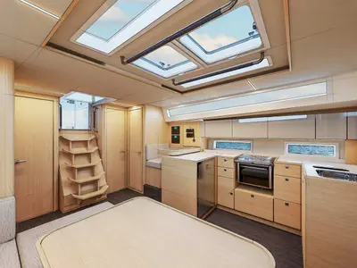 Galley of Felicia, a Bavaria C46 sailboat at Fethiye, Turkey
