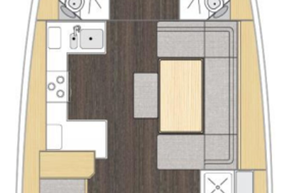 Floor plan of Felicia, a Bavaria C46 sailboat at Fethiye, Turkey
